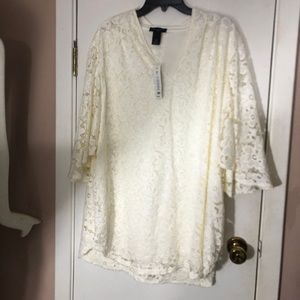 Investments 3X size Off-white Lace Top Easter or Wedding Wear Butterfly Sleeves